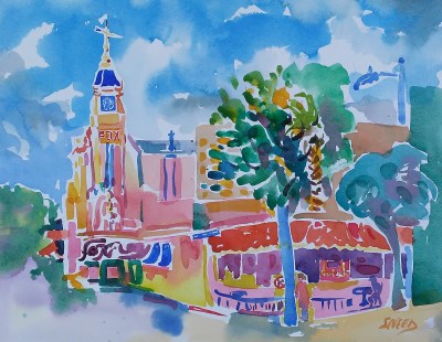 Bakersfield_20th and Eye Streets (2017)_Watercolor on Paper_15.5 in x 19.5 in