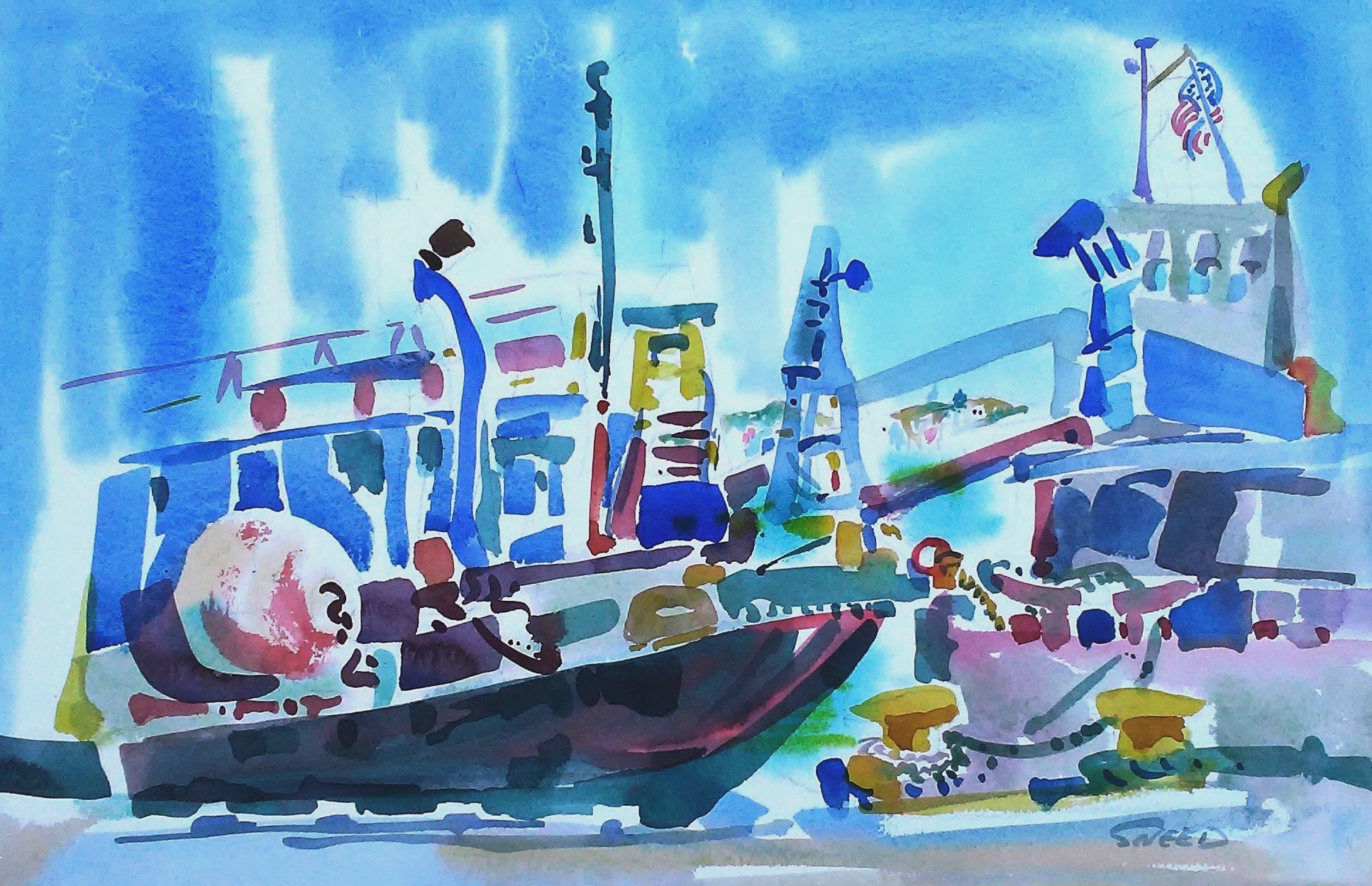 Barges, Cranes and Ships, 22 in x 29 in, 20181006.jpg