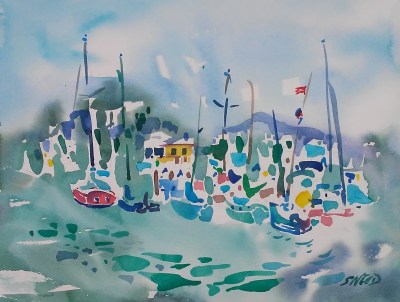 Berkeley Yacht Club and Marina (2017)_Watercolor on Paper_11.75 in x 15.125 in