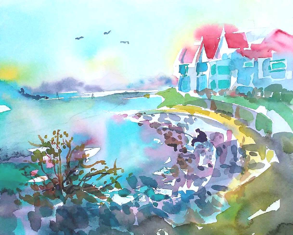 Fishing by Shimada Park, 12 in x 16 in, 20191104