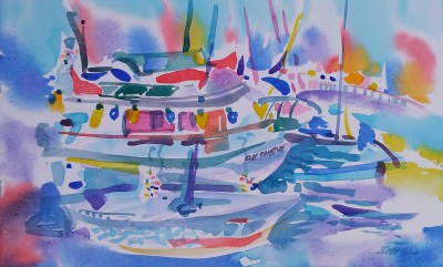 Holiday Boat Party (2017)_Watercolor on Paper_9.75 in x 15.75 in
