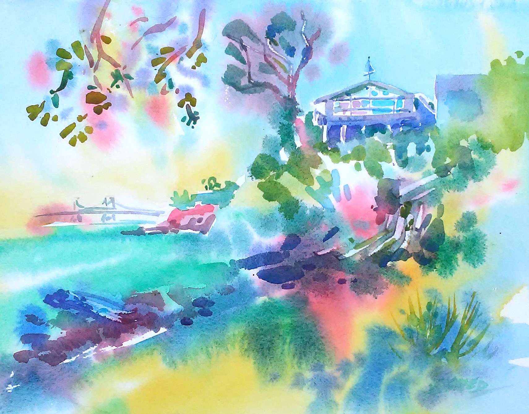 House on Bluff with Richmond Bridge, 18 in x 22 in, 20180521